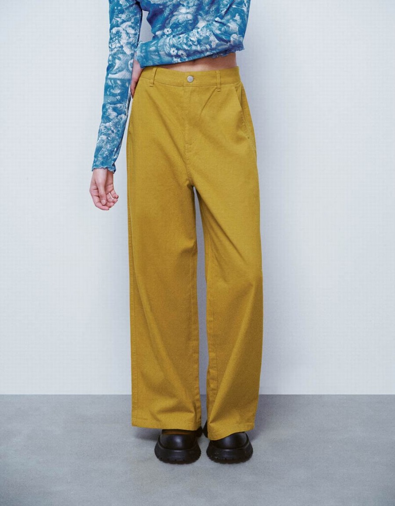 Pantalon Urban Revivo Droit Femme Jaune | CJB283MB