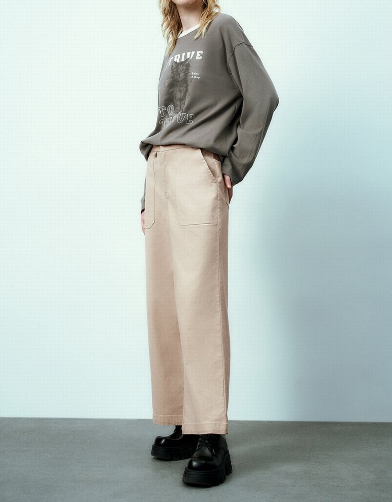 Pantalon Urban Revivo Droit Femme Kaki | NGJ7351CR