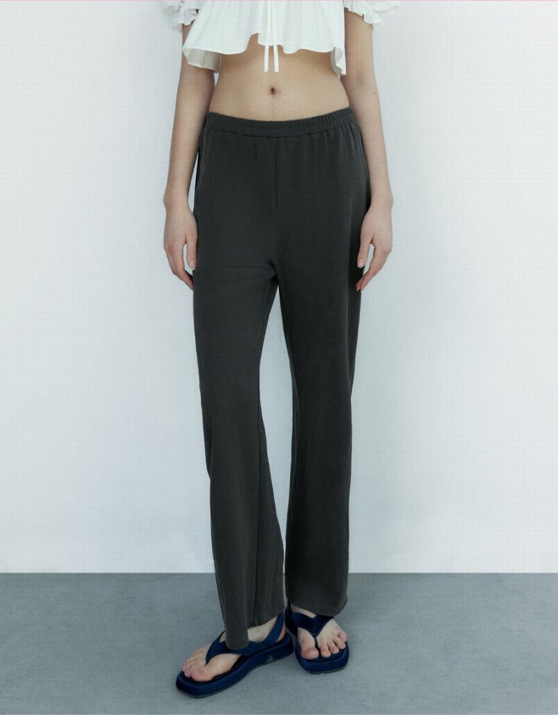 Pantalon Urban Revivo Elastic Taille Tricoté Droit Femme Grise | UTR4540WK