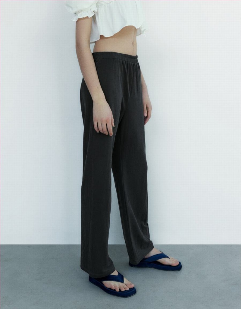Pantalon Urban Revivo Elastic Taille Tricoté Droit Femme Grise | UTR4540WK