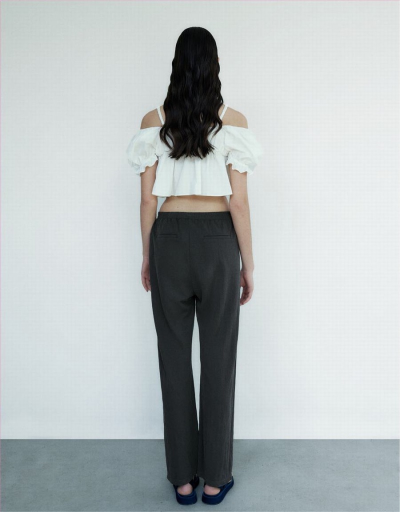 Pantalon Urban Revivo Elastic Taille Tricoté Droit Femme Grise | UTR4540WK