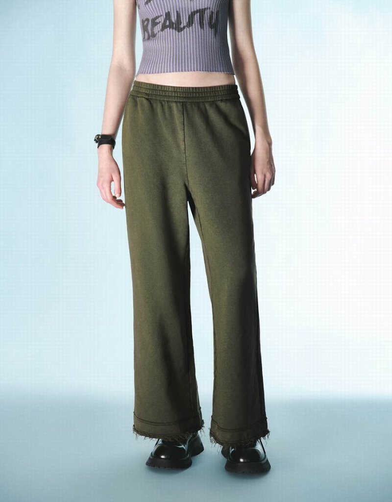 Pantalon Urban Revivo Elastic Taille Tricoté Larges-Leg Femme Vert | WGX2885KI