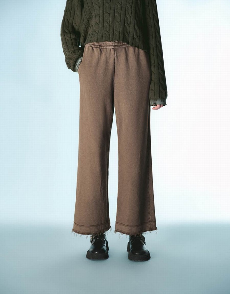 Pantalon Urban Revivo Elastic Taille Tricoté Larges-Leg Femme Grise Foncé | VSE5150PZ