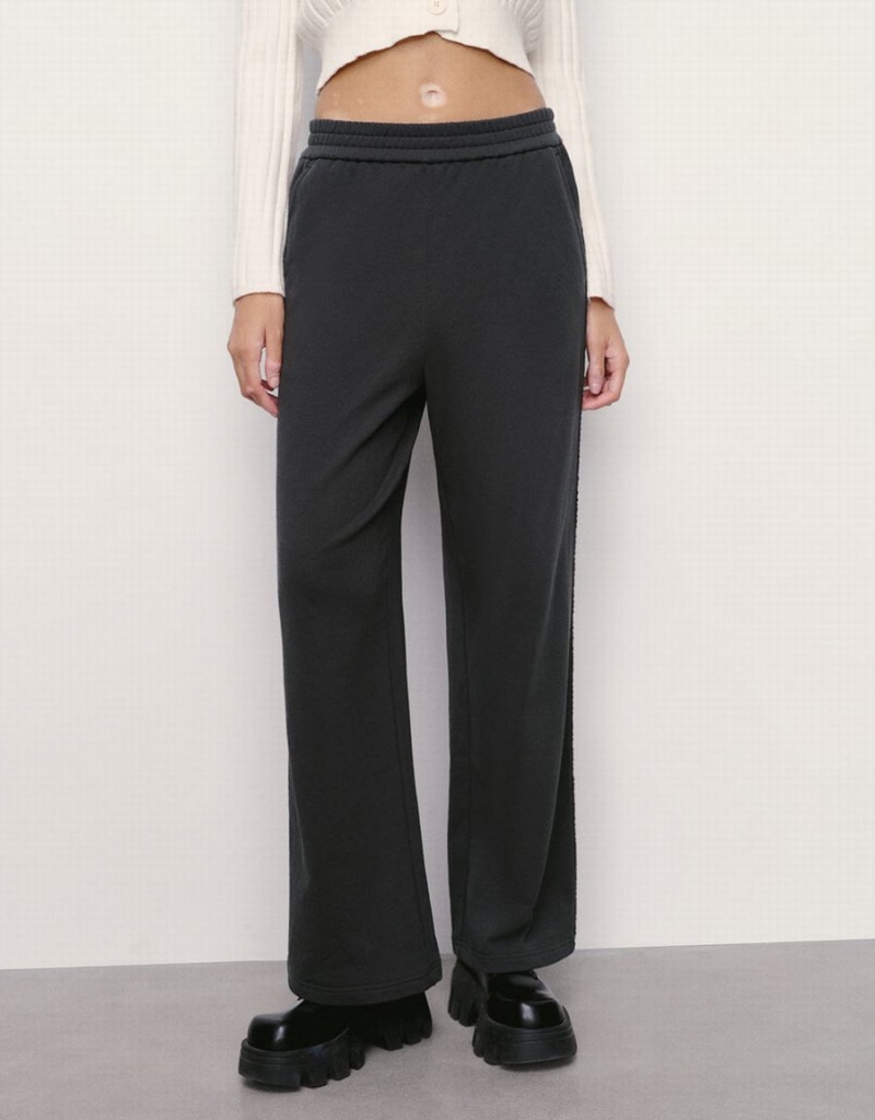 Pantalon Urban Revivo Elastic Taille Tricoté Larges-Leg Femme Grise Foncé | WEF6483ZQ
