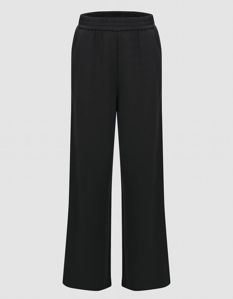 Pantalon Urban Revivo Elastic Taille Tricoté Larges-Leg Femme Grise Foncé | WEF6483ZQ
