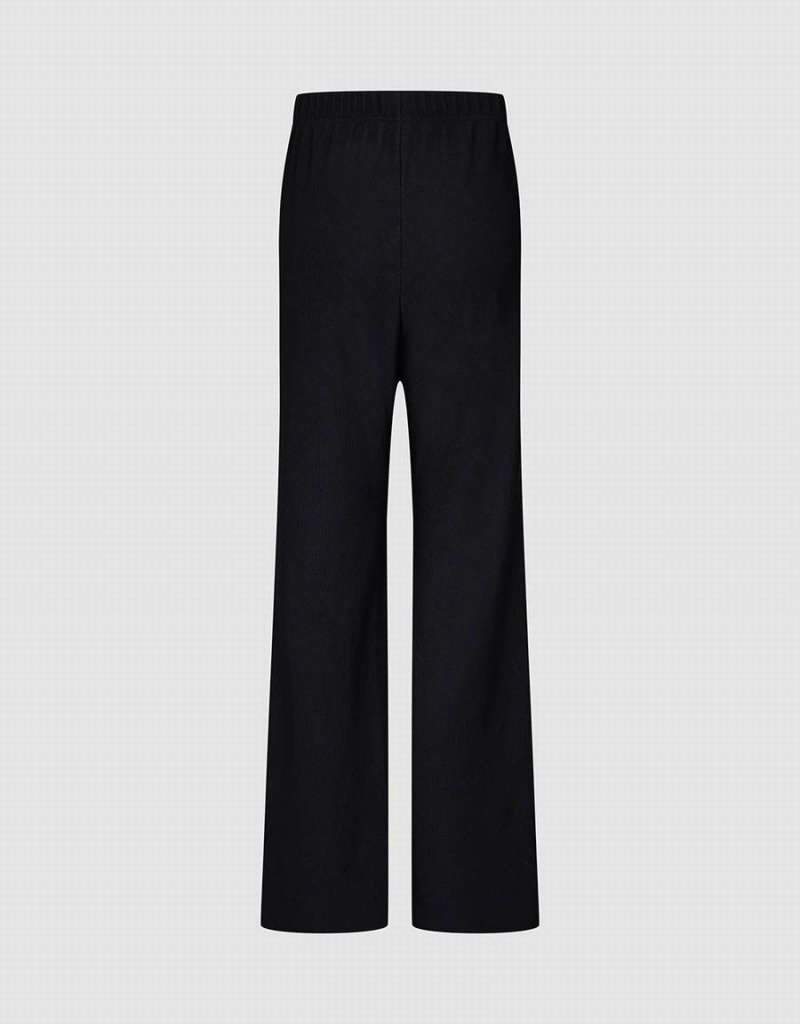 Pantalon Urban Revivo Elastic Taille Tricoté Larges-Leg Femme Noir | PCZ4458AO