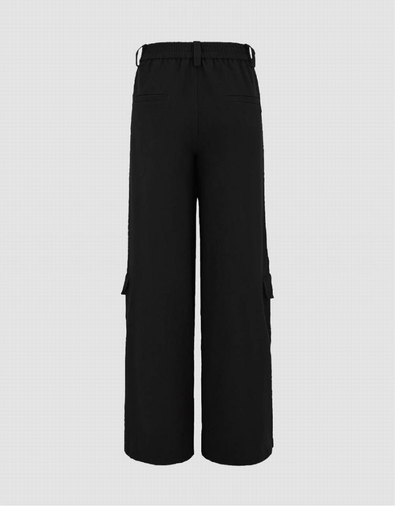 Pantalon Urban Revivo Flap Pocket Larges Leg Femme Noir | NML9421VG