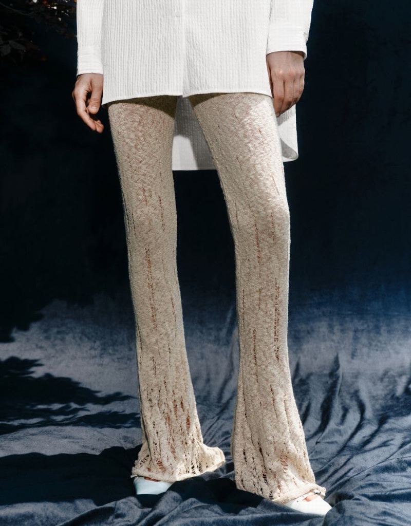 Pantalon Urban Revivo Flare Tricoté Femme Kaki | UOF9143QQ