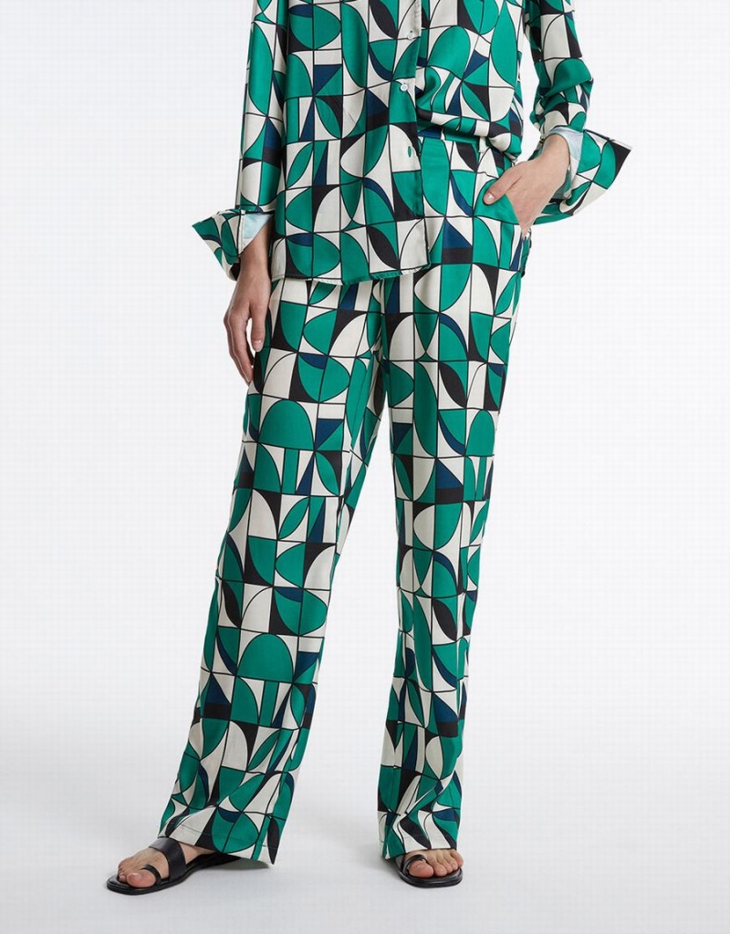 Pantalon Urban Revivo Geometric Print Larges Leg Femme Vert Noir Blanche | EFO3357BX