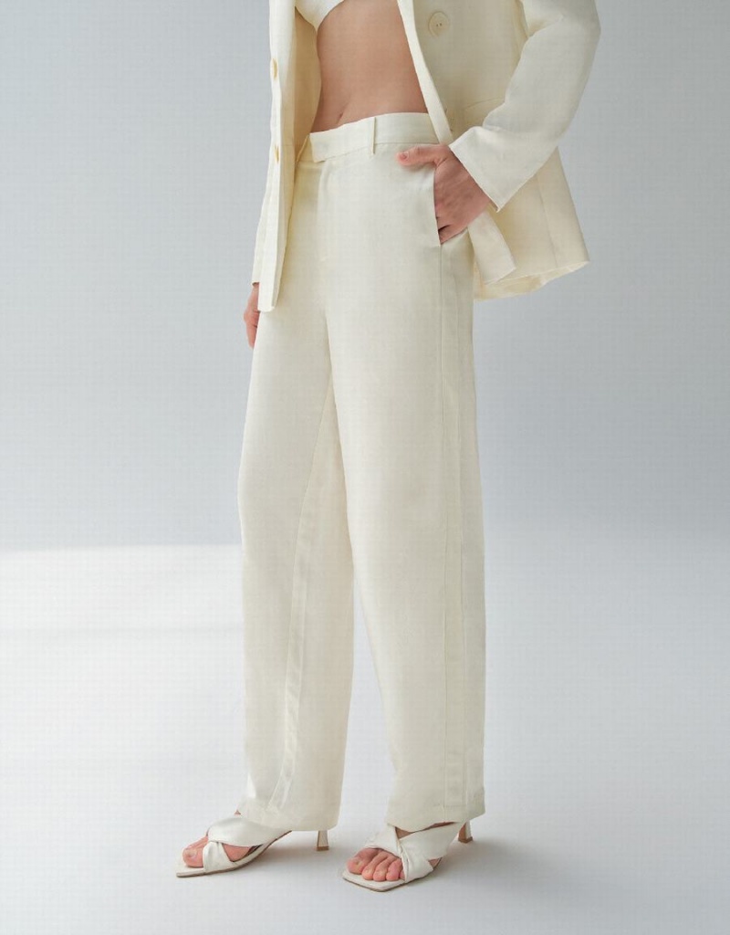Pantalon Urban Revivo Larges-Leg Femme Blanche | LIH9836HX