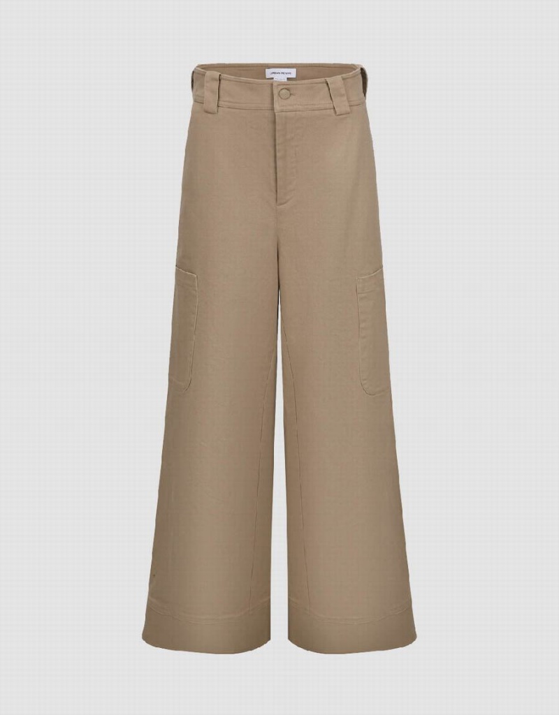 Pantalon Urban Revivo Larges-Leg Femme Kaki | VQS102GU