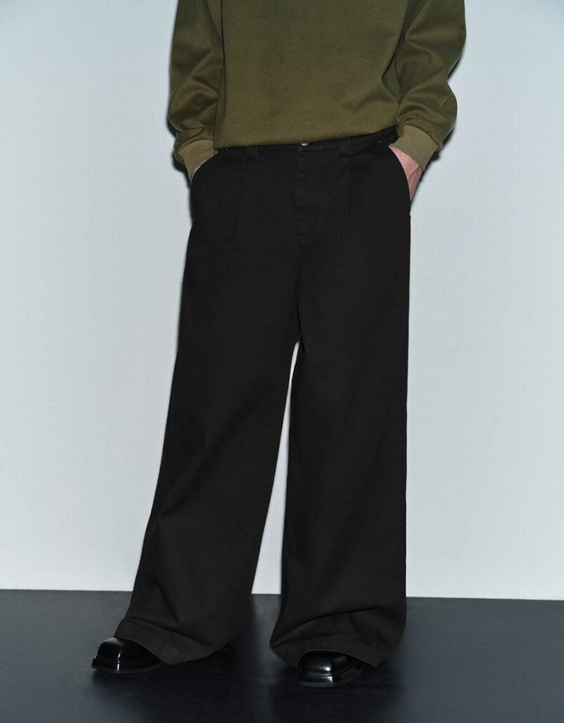 Pantalon Urban Revivo Larges-Leg Homme Noir | VYX6676LY