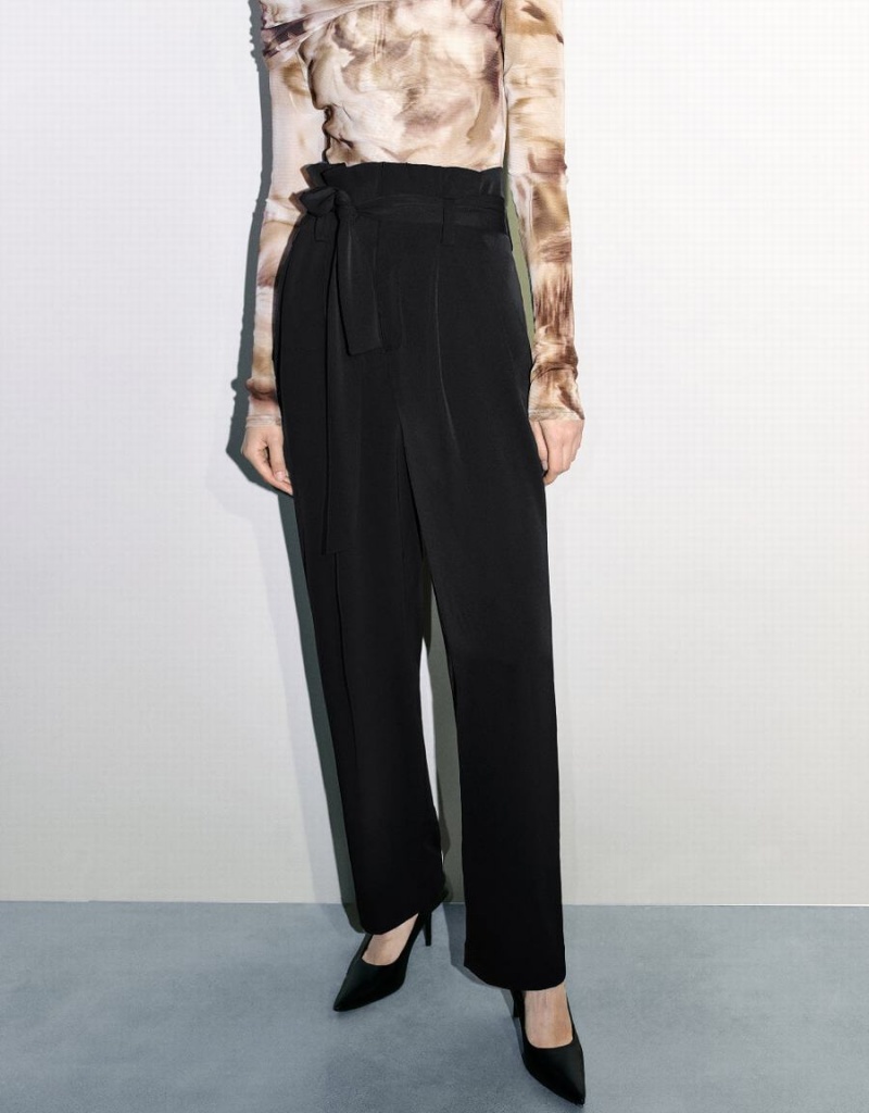 Pantalon Urban Revivo Larges-Leg With Belt Femme Noir | WVE1999CR