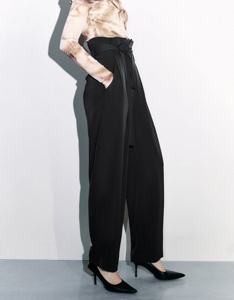 Pantalon Urban Revivo Larges-Leg With Belt Femme Noir | WVE1999CR
