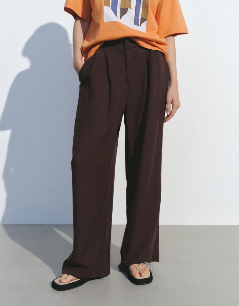 Pantalon Urban Revivo Loose Larges-Leg Femme Marron | NMI688NM
