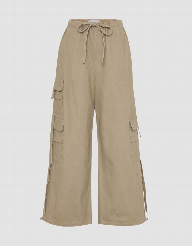 Pantalon Urban Revivo Multi-Pocket Drawstring Taille Larges-Leg Femme Kaki | CCX6988KS