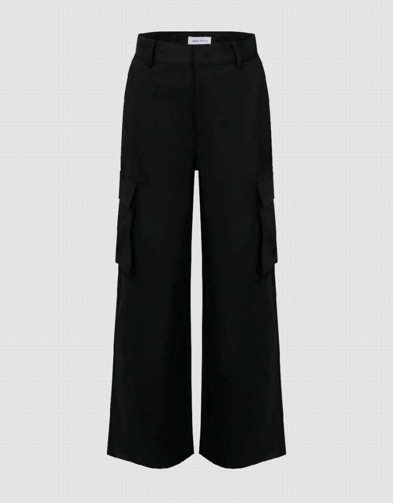 Pantalon Urban Revivo Multi-Pocket Loose Droit Femme Noir | TKS5099TL