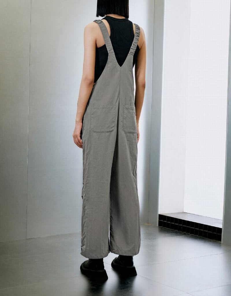 Pantalon Urban Revivo Overall With Front Zippé Pocket Femme Grise Clair | AEA7230IS
