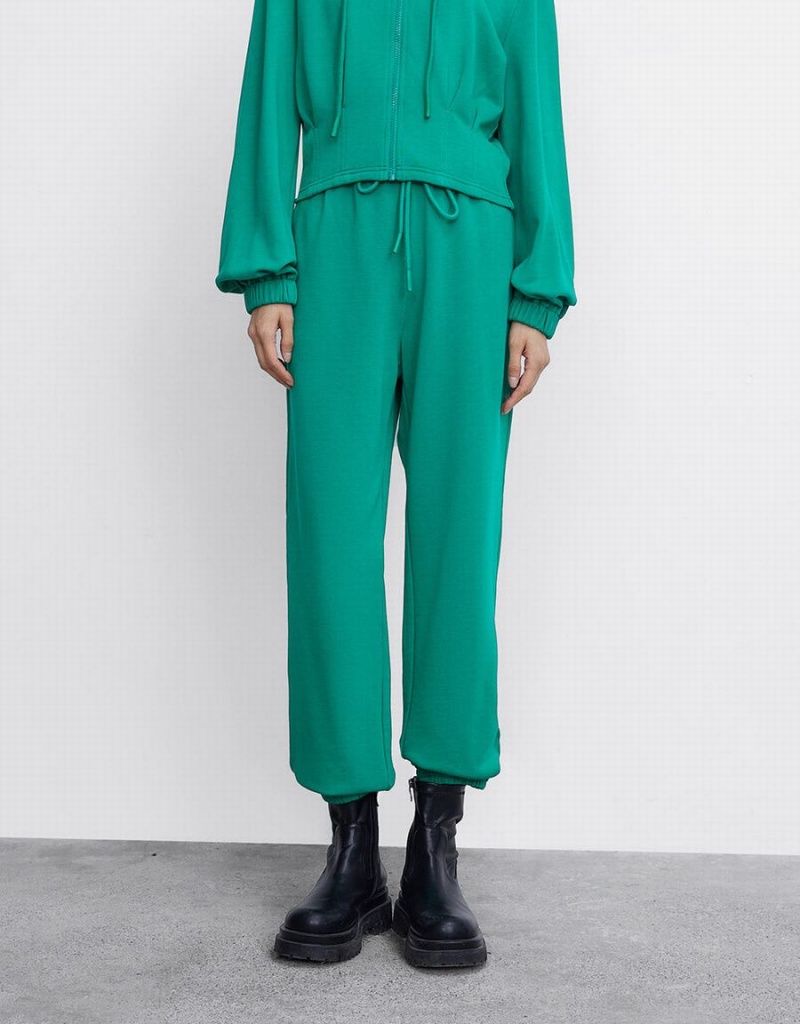 Pantalon Urban Revivo Plain Drawstring Taille Joggers Femme Vert | HLZ824IF