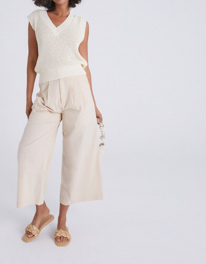 Pantalon Urban Revivo Plissé Larges Leg Cropped Femme Kaki | RGF8659UT