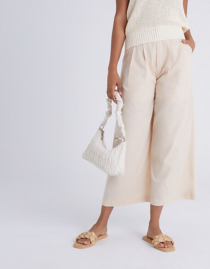 Pantalon Urban Revivo Plissé Larges Leg Cropped Femme Kaki | RGF8659UT