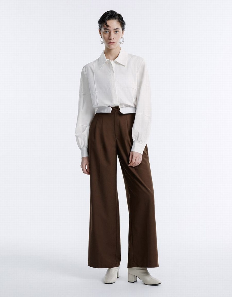 Pantalon Urban Revivo Plissé Larges Leg Femme Marron Foncé | NHF7487II