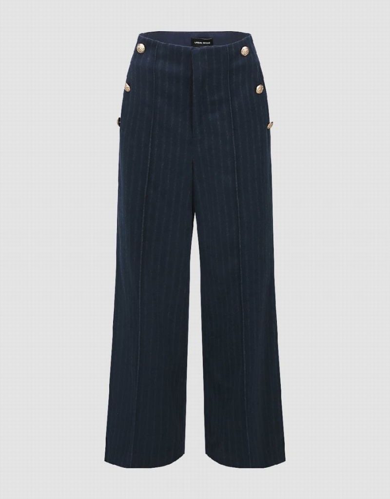 Pantalon Urban Revivo Rayé Larges-Leg Femme Bleu | EVZ8766HZ