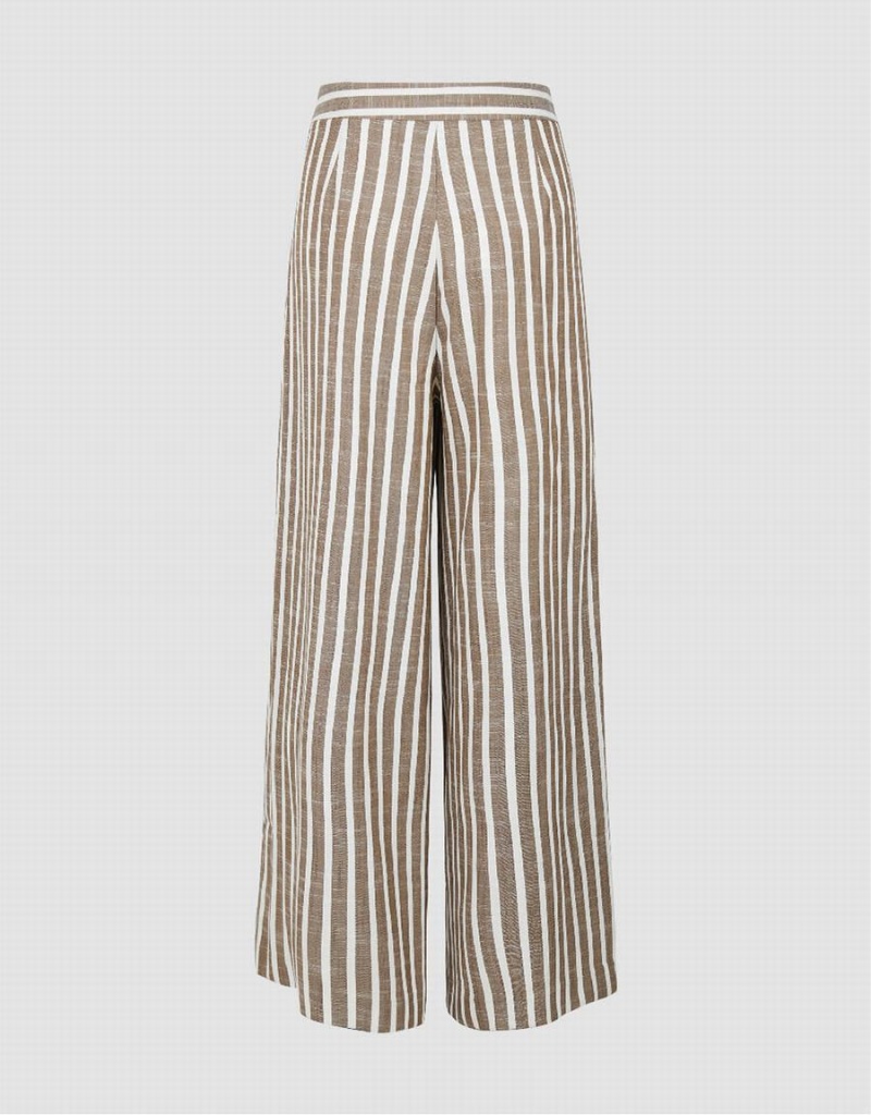 Pantalon Urban Revivo Rayé Larges-Leg Femme Marron | VIB1069CH