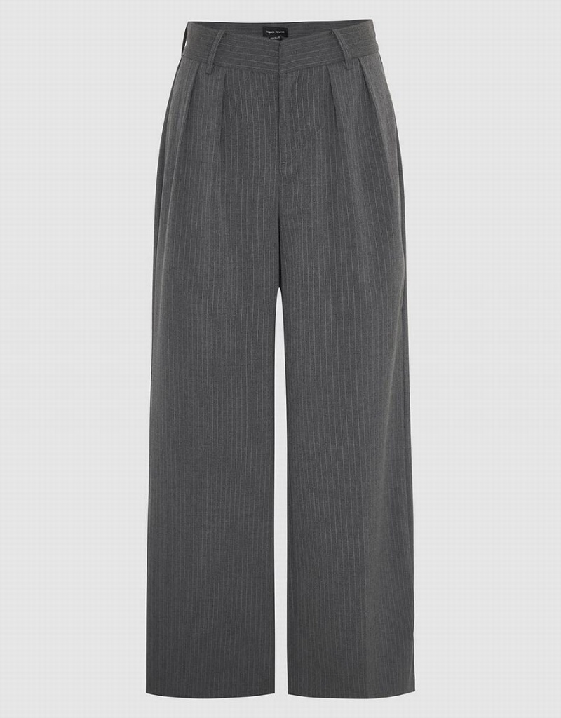 Pantalon Urban Revivo Rayé Tailored Larges-Leg Femme Grise | PFU4679JT