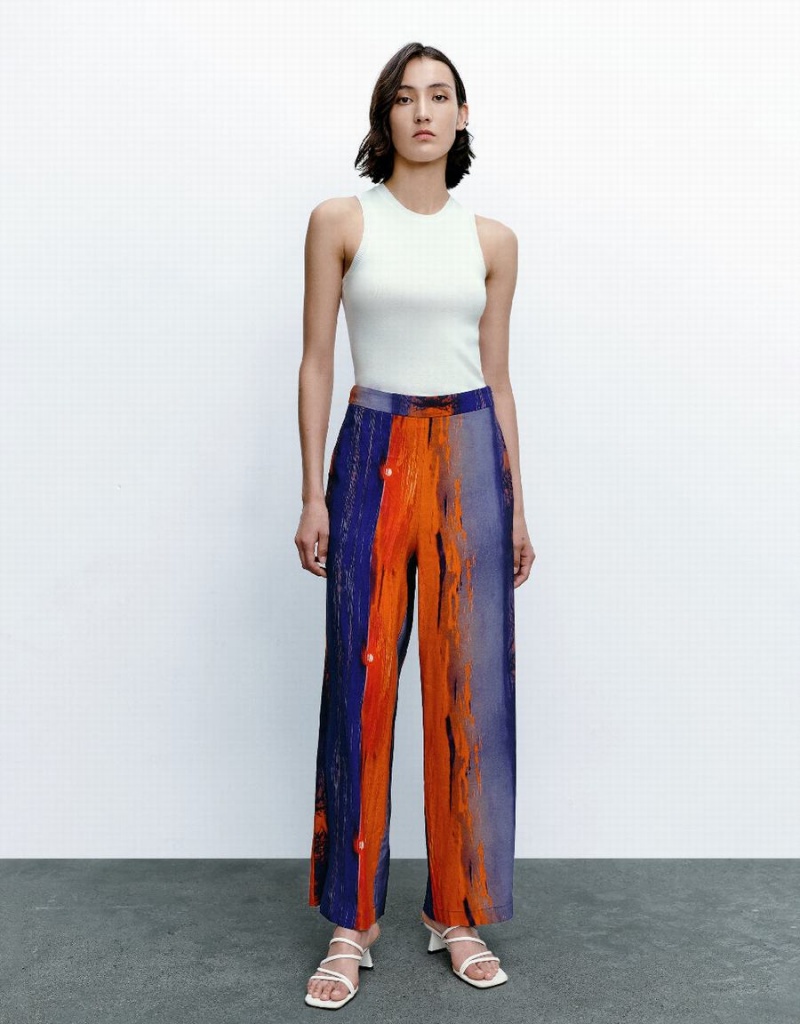 Pantalon Urban Revivo Sunset Printed Larges-Leg Femme Multicolore | YPY1982MS