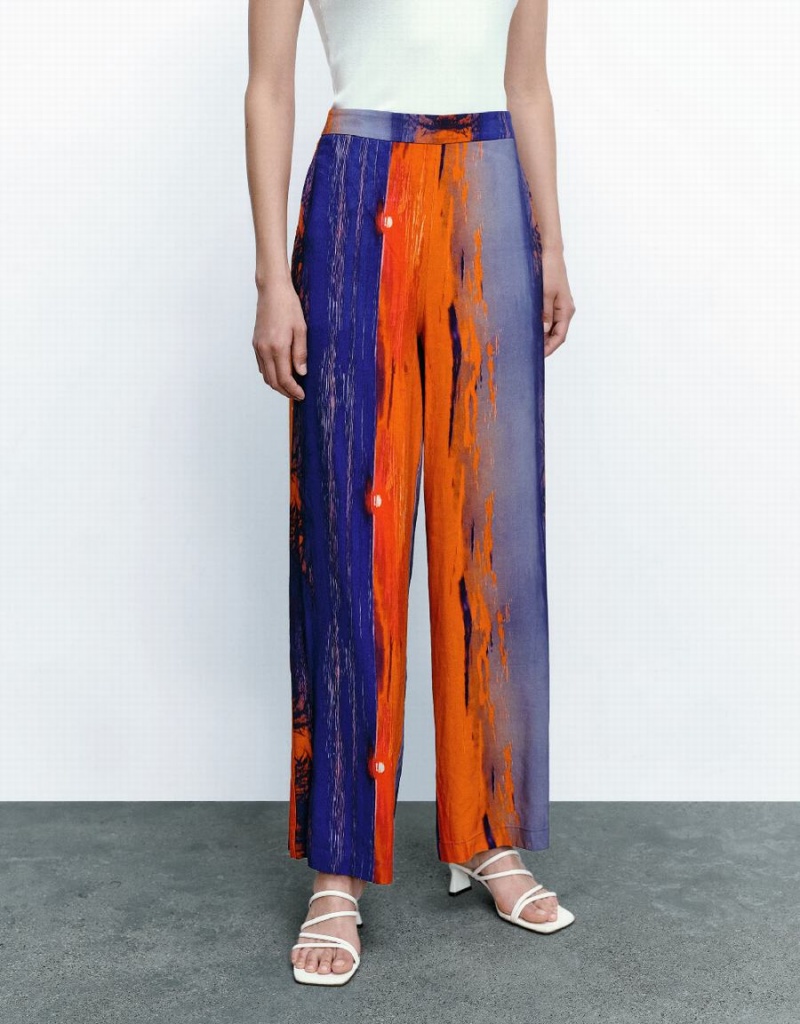 Pantalon Urban Revivo Sunset Printed Larges-Leg Femme Multicolore | YPY1982MS