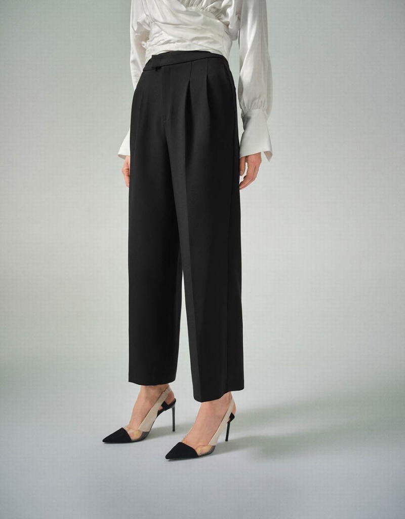 Pantalon Urban Revivo Tailored Droit Femme Noir | JIE7899CY