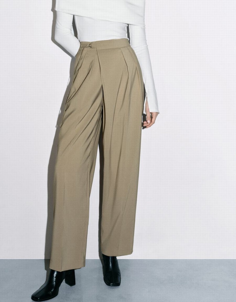 Pantalon Urban Revivo Tailored Droit Femme Kaki | YWY4575QM