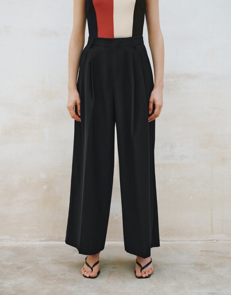 Pantalon Urban Revivo Tailored Larges-Leg Femme Noir | YGZ953JI