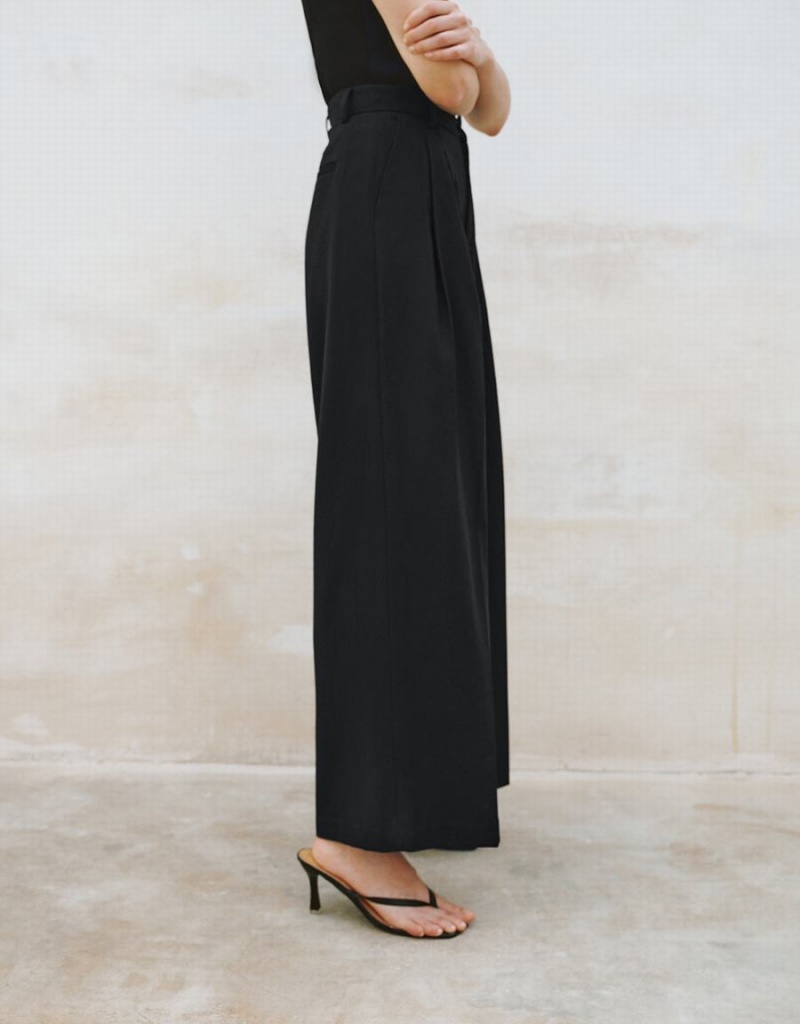 Pantalon Urban Revivo Tailored Larges-Leg Femme Noir | YGZ953JI