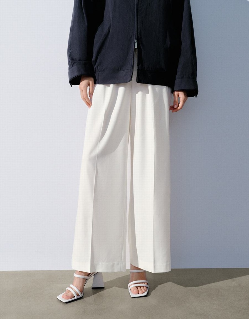 Pantalon Urban Revivo Tailored Larges-Leg Femme Blanche | ILQ18100XA