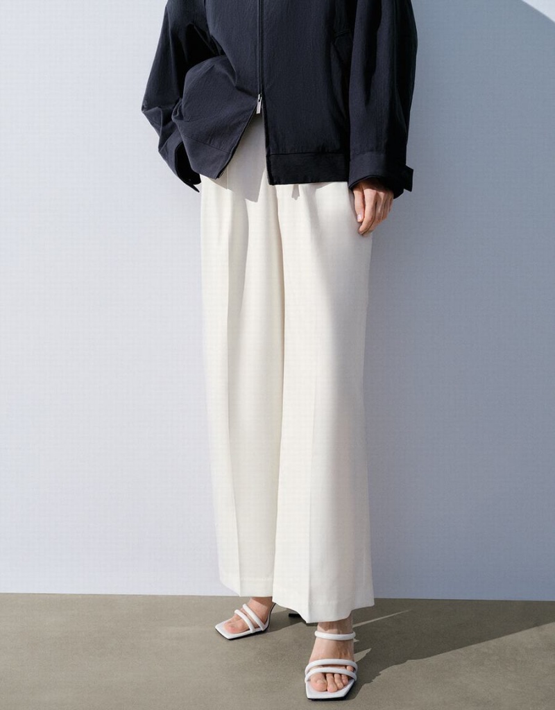 Pantalon Urban Revivo Tailored Larges-Leg Femme Blanche | ILQ18100XA
