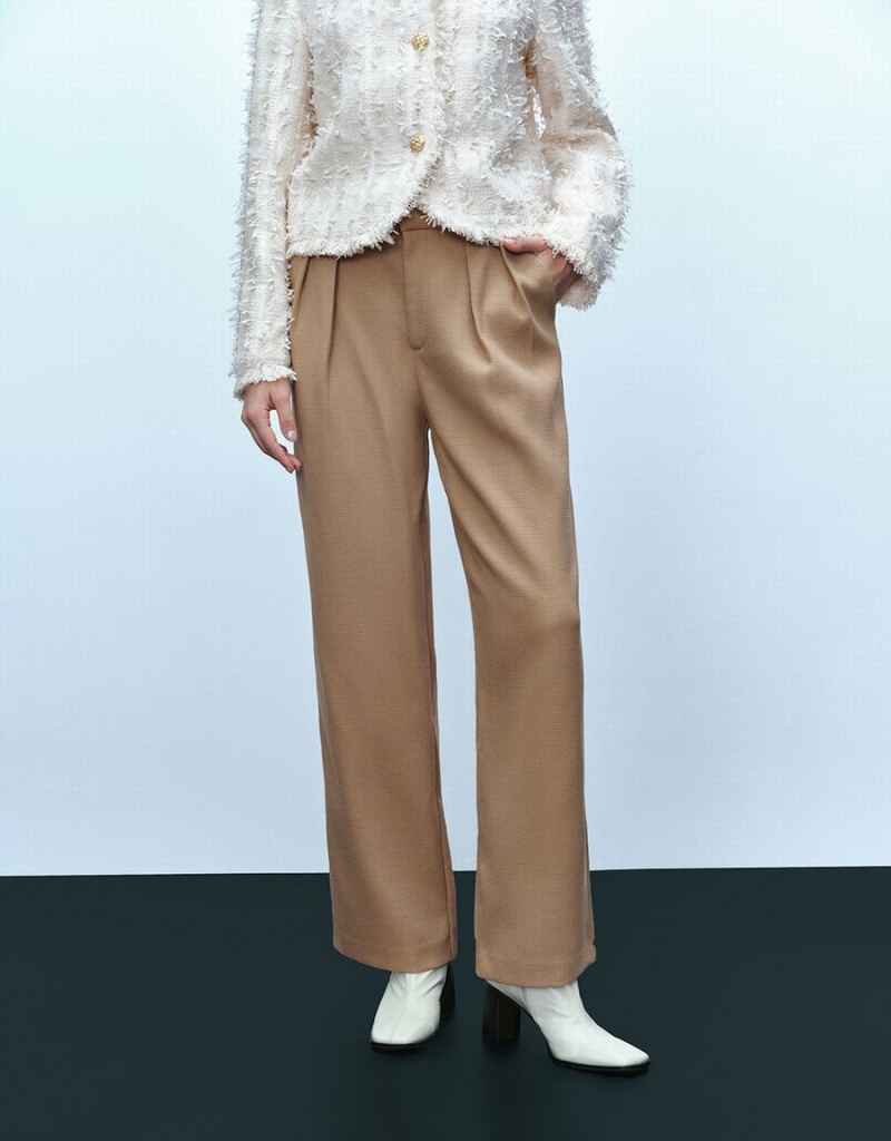 Pantalon Urban Revivo Tailored Larges-Leg Femme Kaki Clair | QMU1740HC