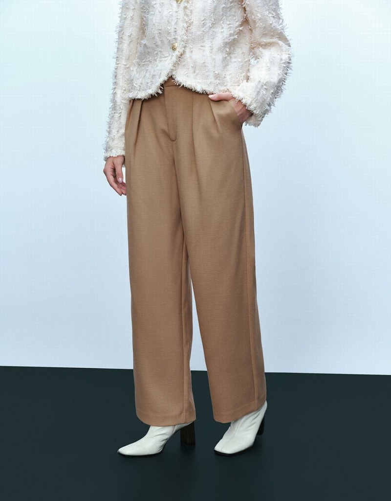 Pantalon Urban Revivo Tailored Larges-Leg Femme Kaki Clair | QMU1740HC