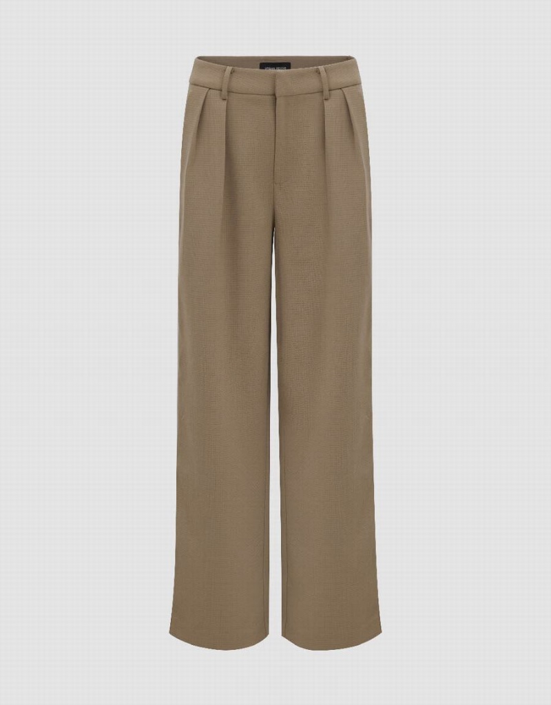 Pantalon Urban Revivo Tailored Larges-Leg Femme Kaki Clair | QMU1740HC