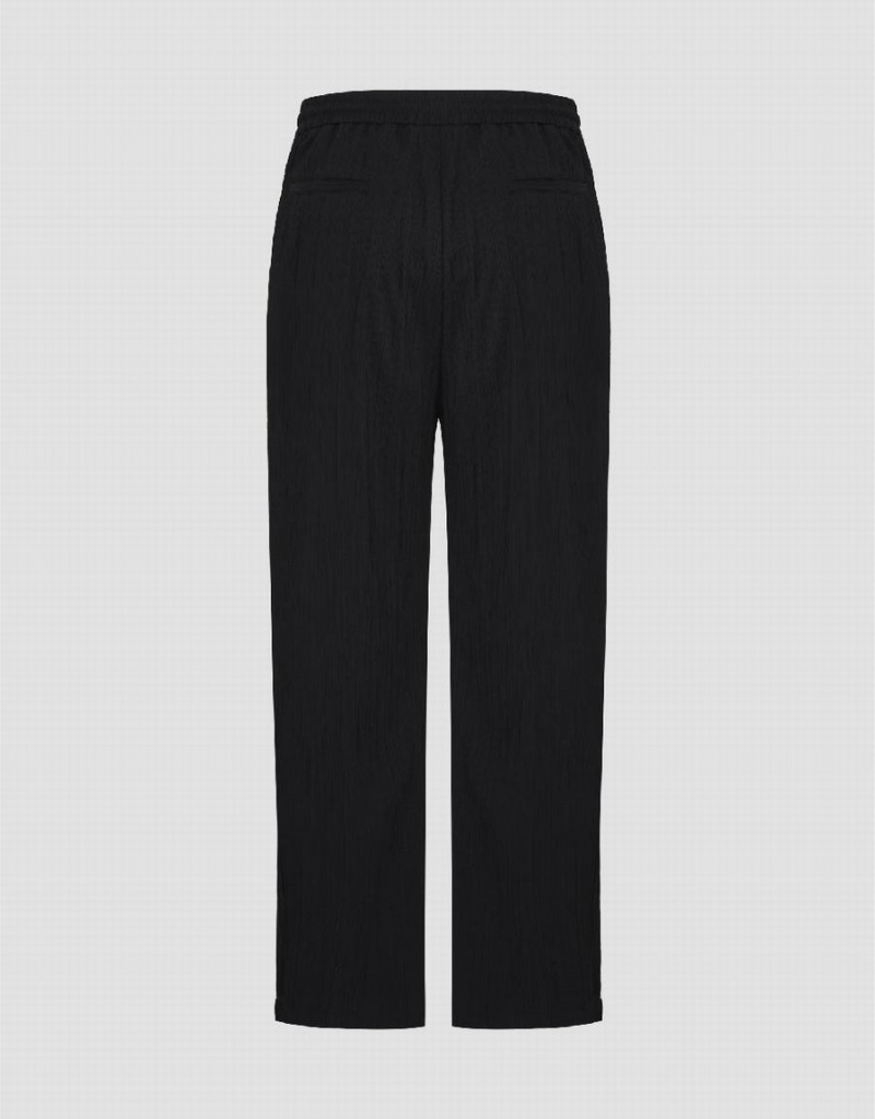 Pantalon Urban Revivo Textured Drawstring Taille Droit Homme Noir | MIM6096EK