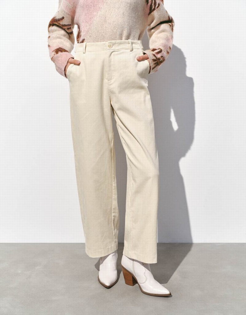 Pantalon Urban Revivo Textured Larges-Leg Femme Blanche | XLJ4131GW