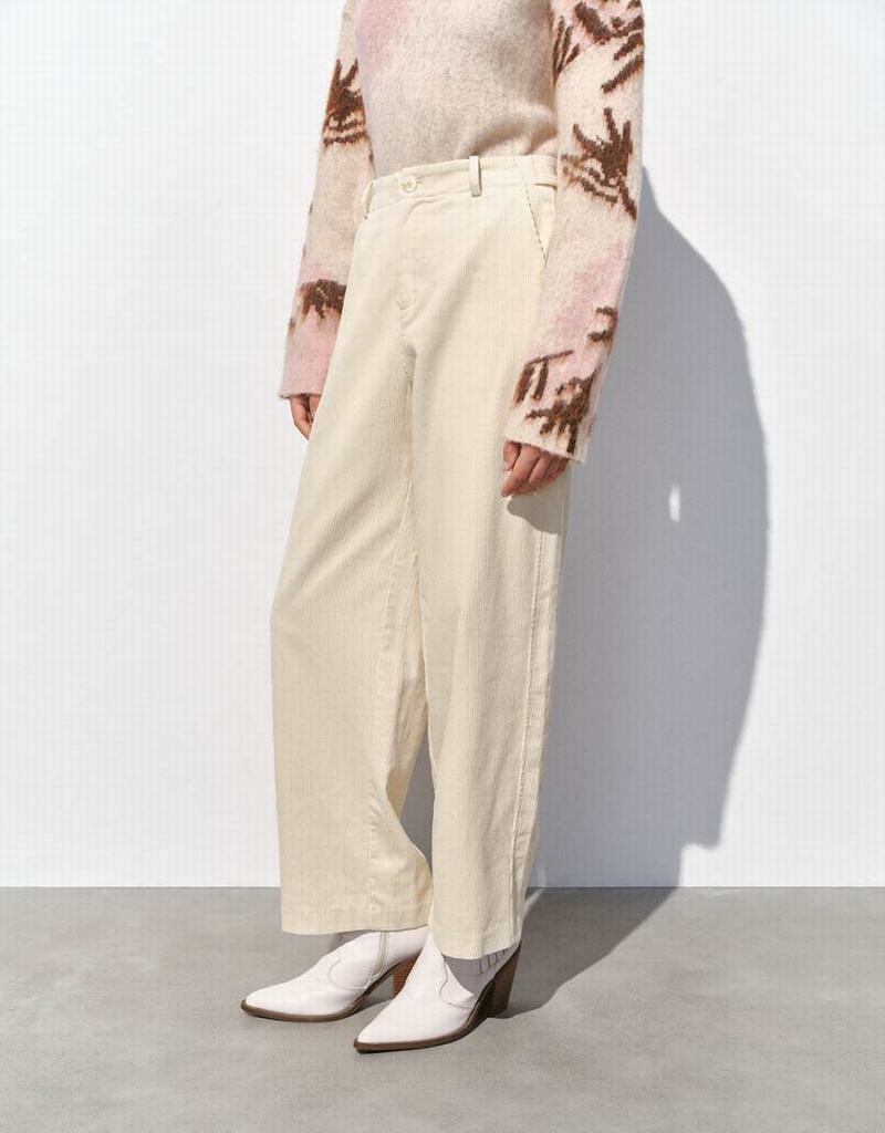 Pantalon Urban Revivo Textured Larges-Leg Femme Blanche | XLJ4131GW
