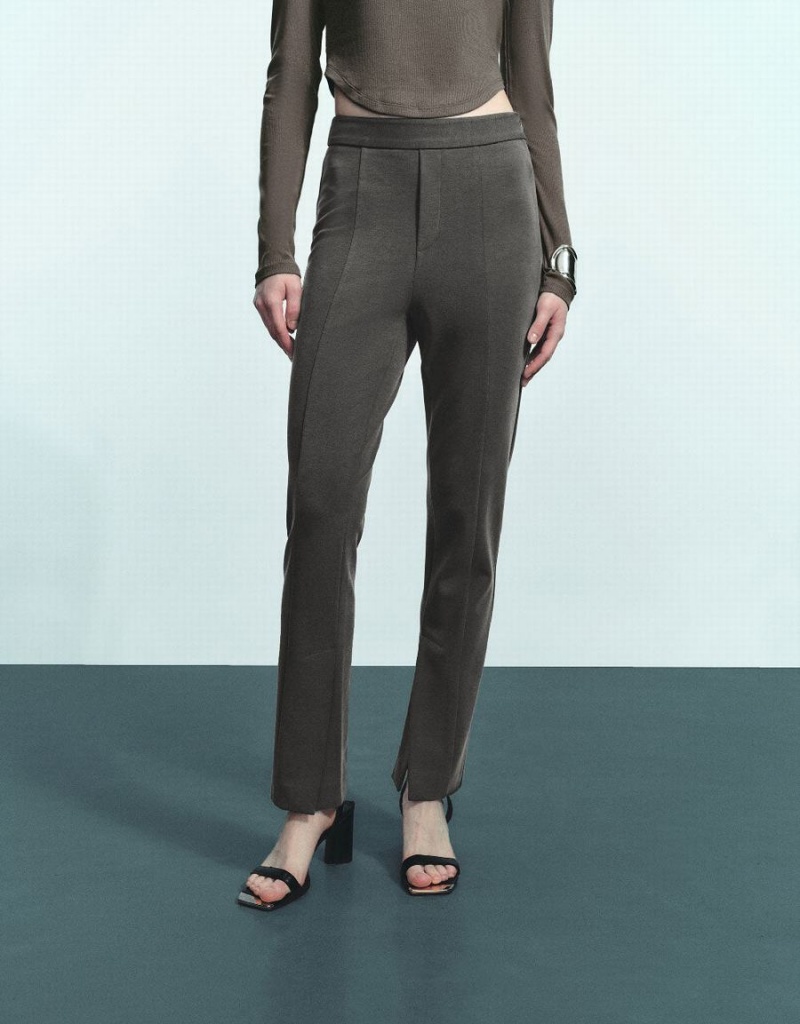 Pantalon Urban Revivo Tricoté Droit Femme Grise Foncé | ZOQ3655SZ