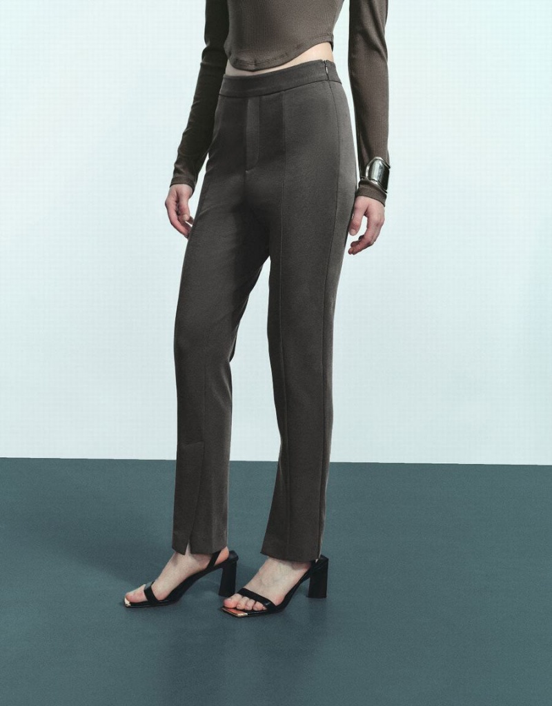 Pantalon Urban Revivo Tricoté Droit Femme Grise Foncé | ZOQ3655SZ