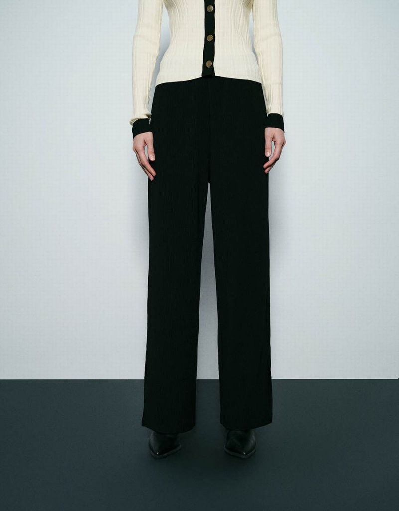 Pantalon Urban Revivo Tricoté Droit Femme Noir | HUZ1397PU