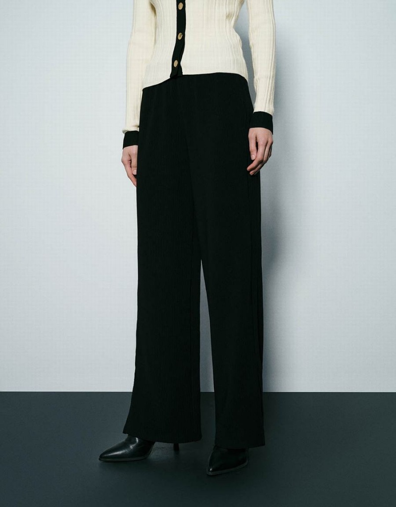 Pantalon Urban Revivo Tricoté Droit Femme Noir | HUZ1397PU