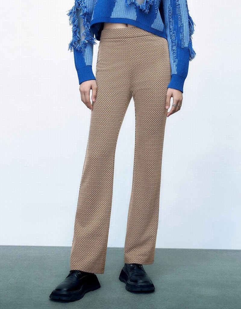 Pantalon Urban Revivo Tricoté Flare Femme Marron | SHU593WY