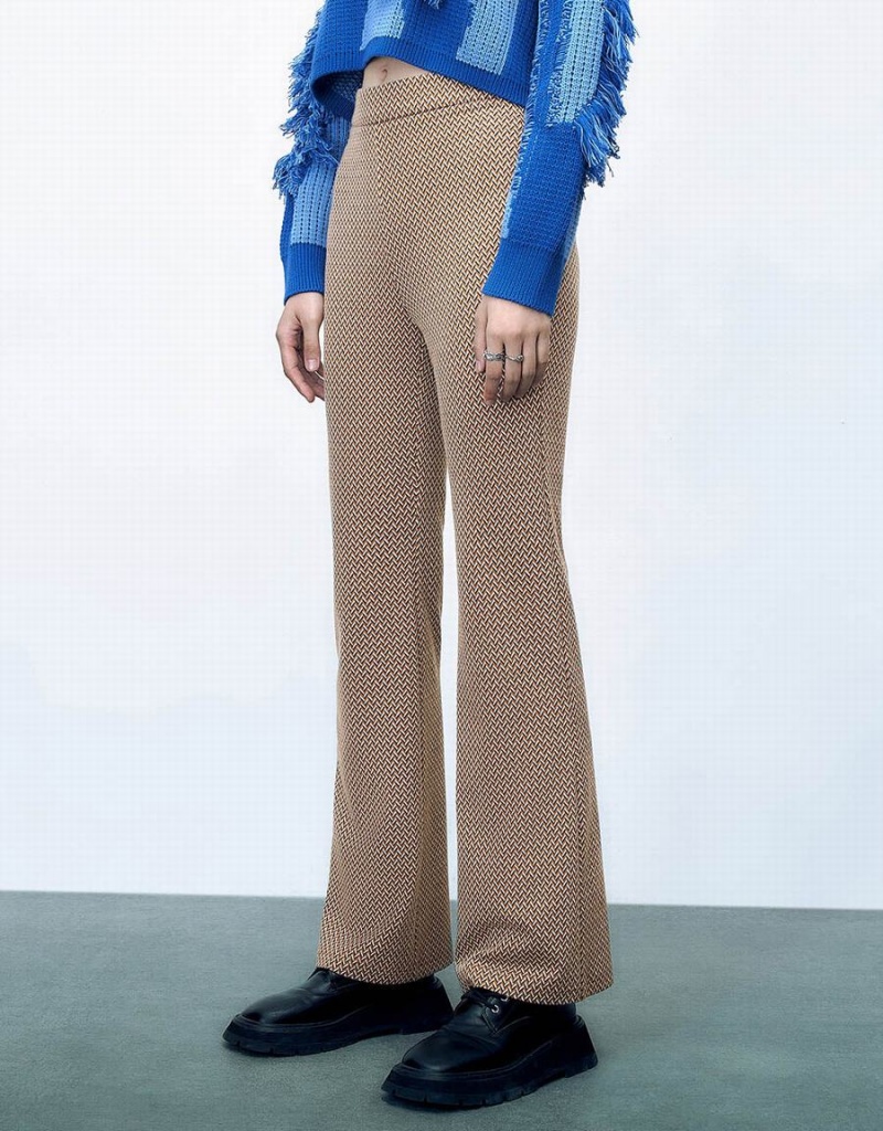Pantalon Urban Revivo Tricoté Flare Femme Marron | SHU593WY