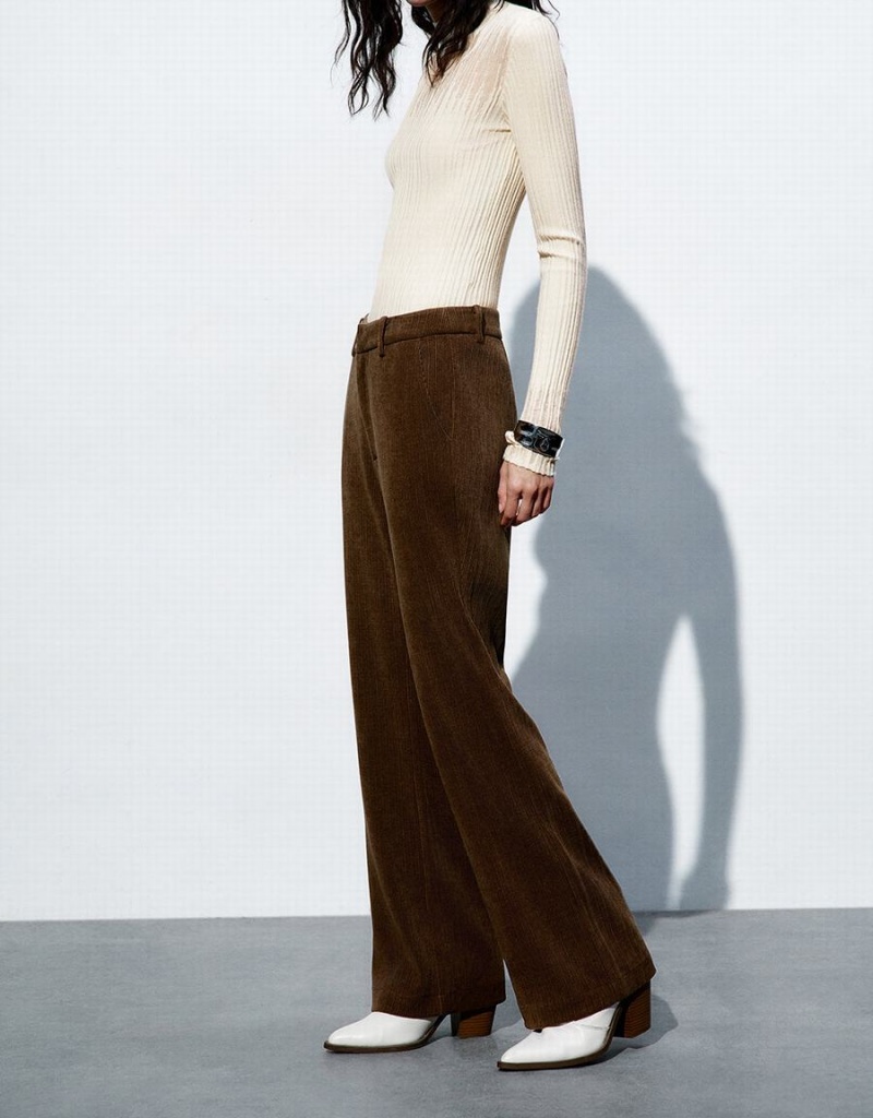 Pantalon Urban Revivo Tricoté Flare Femme Marron Foncé | OQX2846RA
